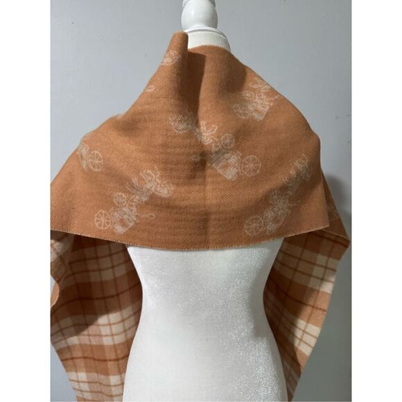 Coach NWT reversible scarf plaid fringe,  horse and carriage print wool,cashmere - Picture 7 of 8
